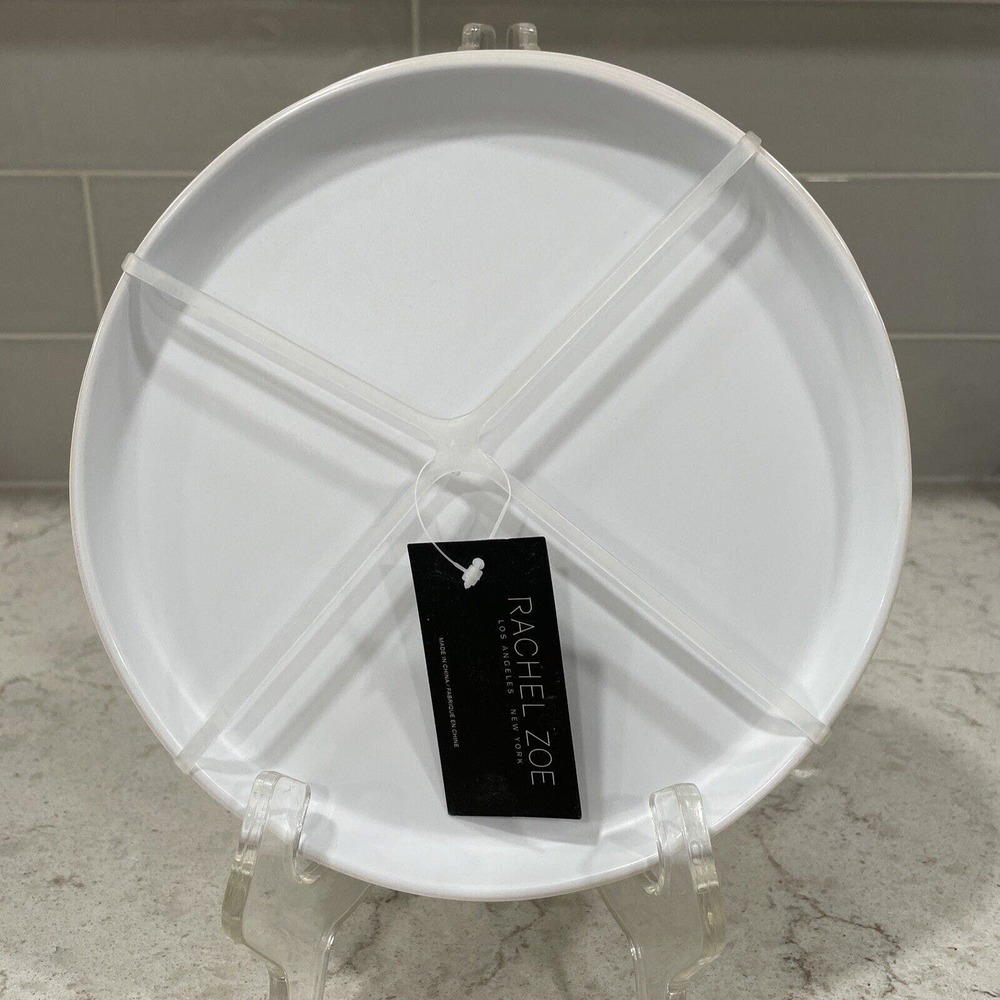 Set 4 Melamine APPETIZER PLATES 8” Matte White Rachel Zoe Color Block Sand Back